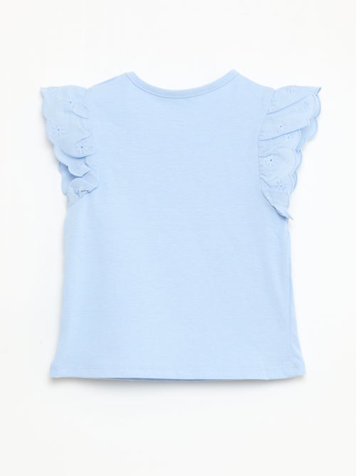 T-shirt em jérsei de algodão com mangas curtas em bordado inglês - Kiabi