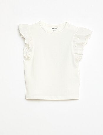 T-shirt em jérsei de algodão com mangas curtas em bordado inglês