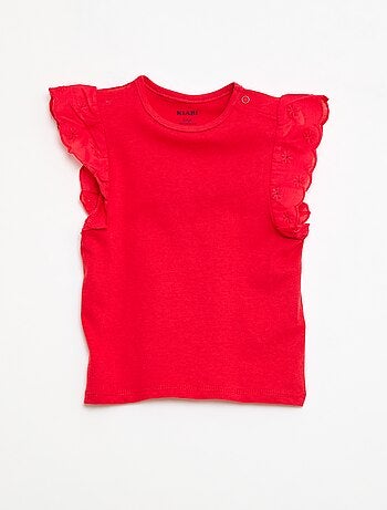 T-shirt em jérsei de algodão com mangas curtas em bordado inglês