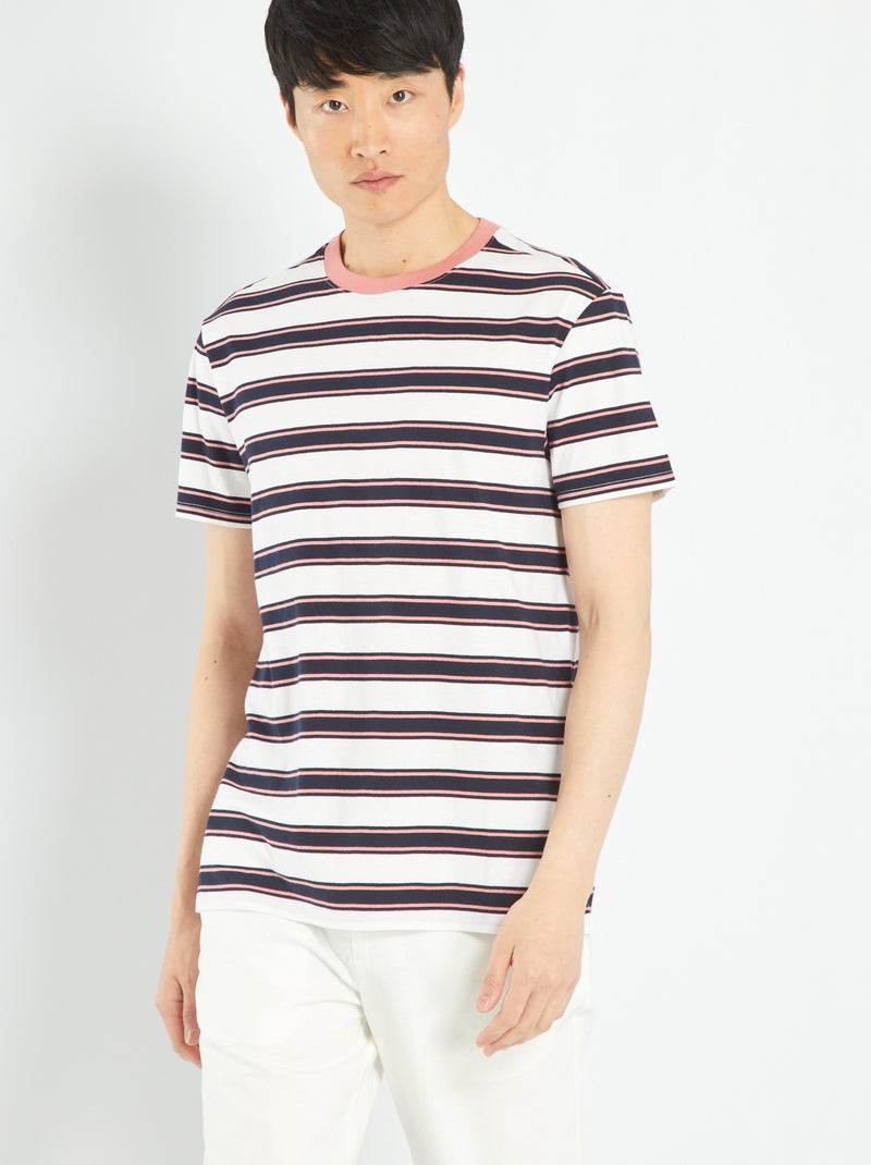 T-shirt em jersey às riscas AZUL - Kiabi
