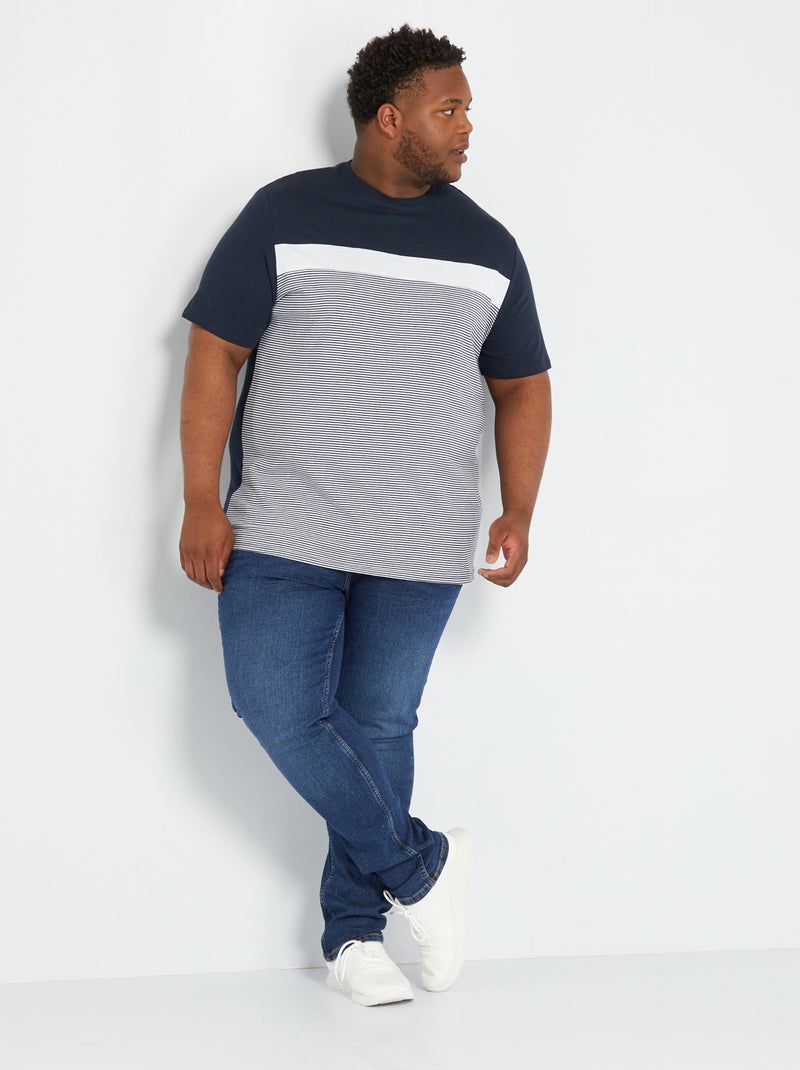 T-shirt em jersey às riscas AZUL - Kiabi