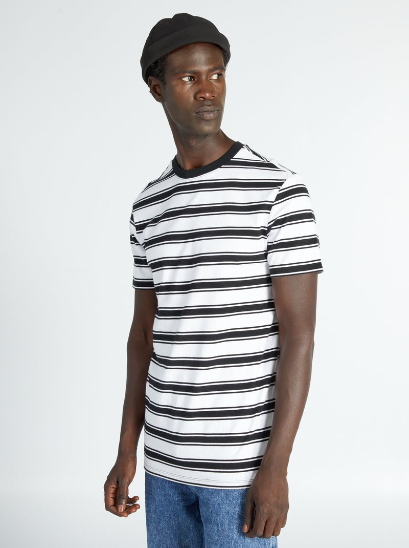 T-shirt em jersey às riscas Preto - Kiabi
