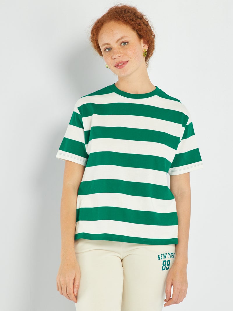 T-shirt em jersey às riscas Verde - Kiabi