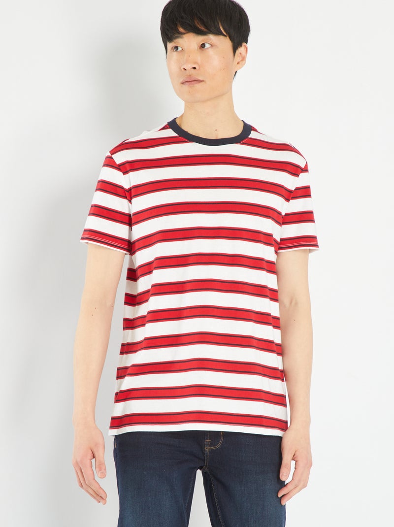 T-shirt em jersey às riscas VERMELHO - Kiabi