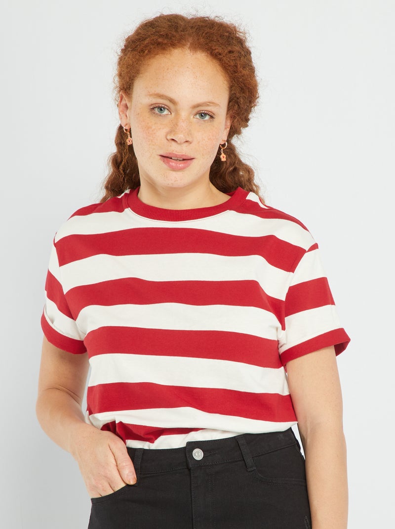 T-shirt em jersey às riscas VERMELHO - Kiabi