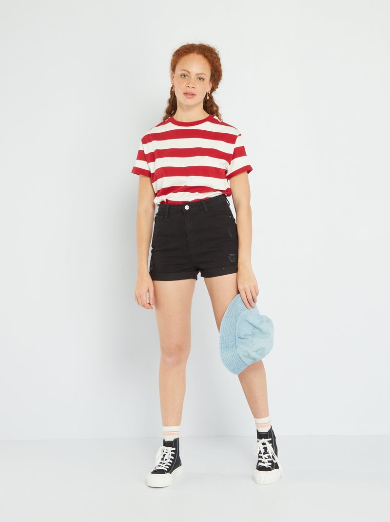 T-shirt em jersey às riscas VERMELHO - Kiabi