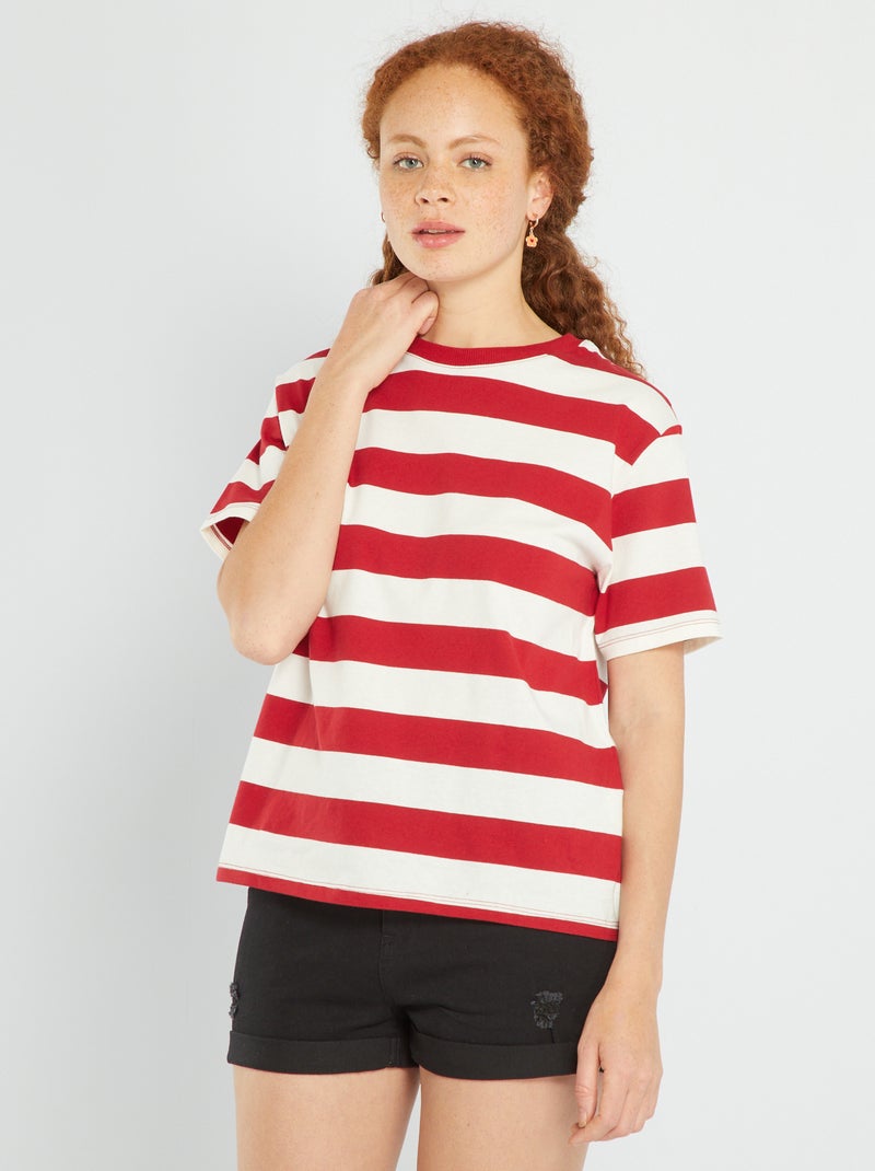 T-shirt em jersey às riscas VERMELHO - Kiabi