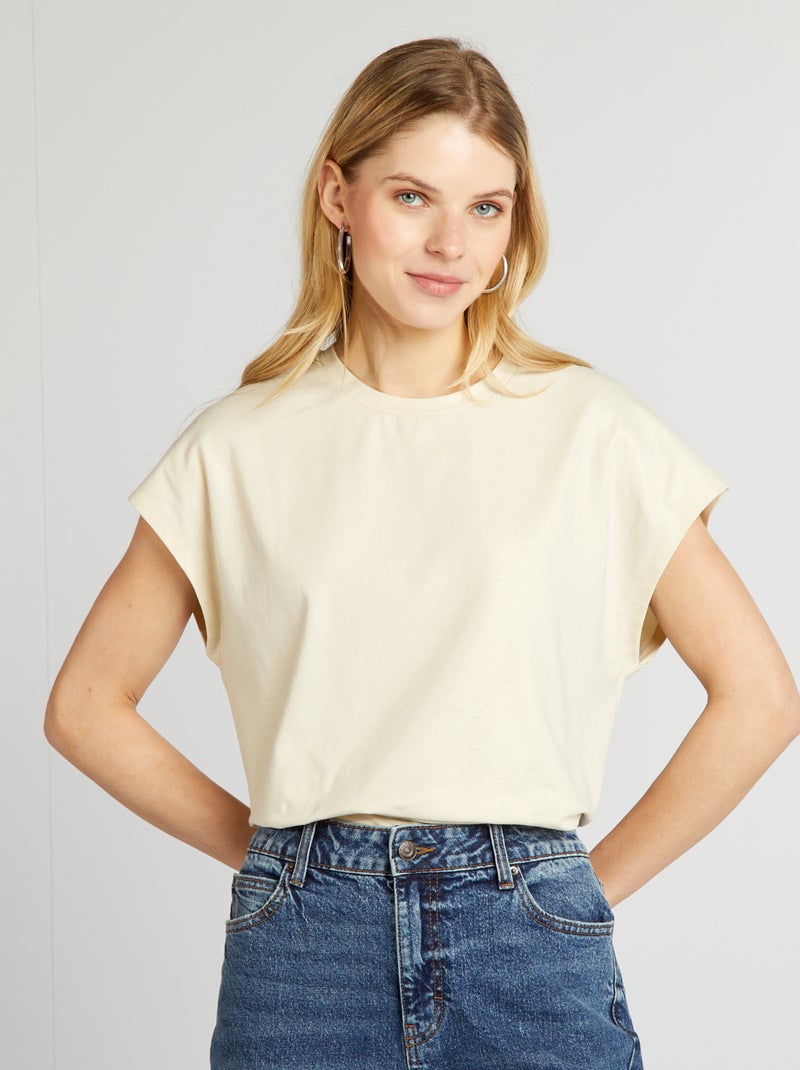 T-shirt em jersey brilhante bege - Kiabi