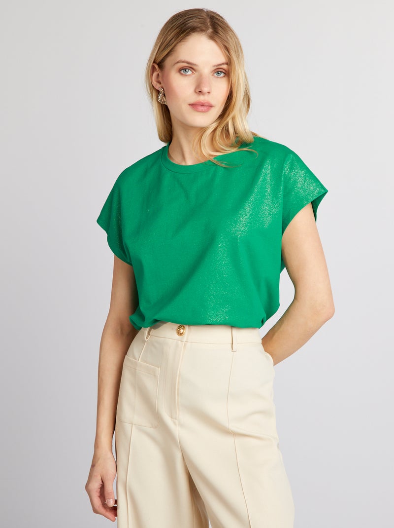 T-shirt em jersey brilhante VERDE - Kiabi