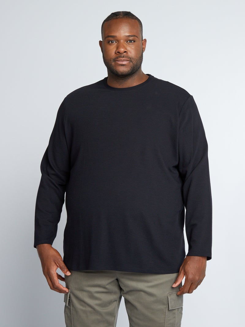 T-shirt em jersey canelada Preto - Kiabi