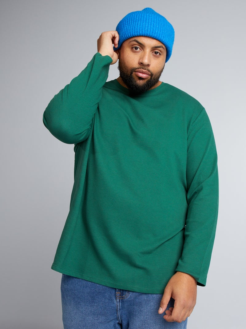 T-shirt em jersey canelada Verde - Kiabi