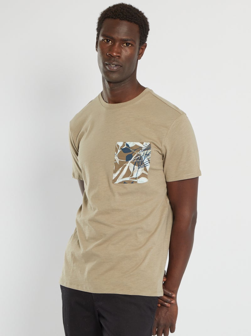 T-shirt em jersey com bolso de fantasia Caqui - Kiabi