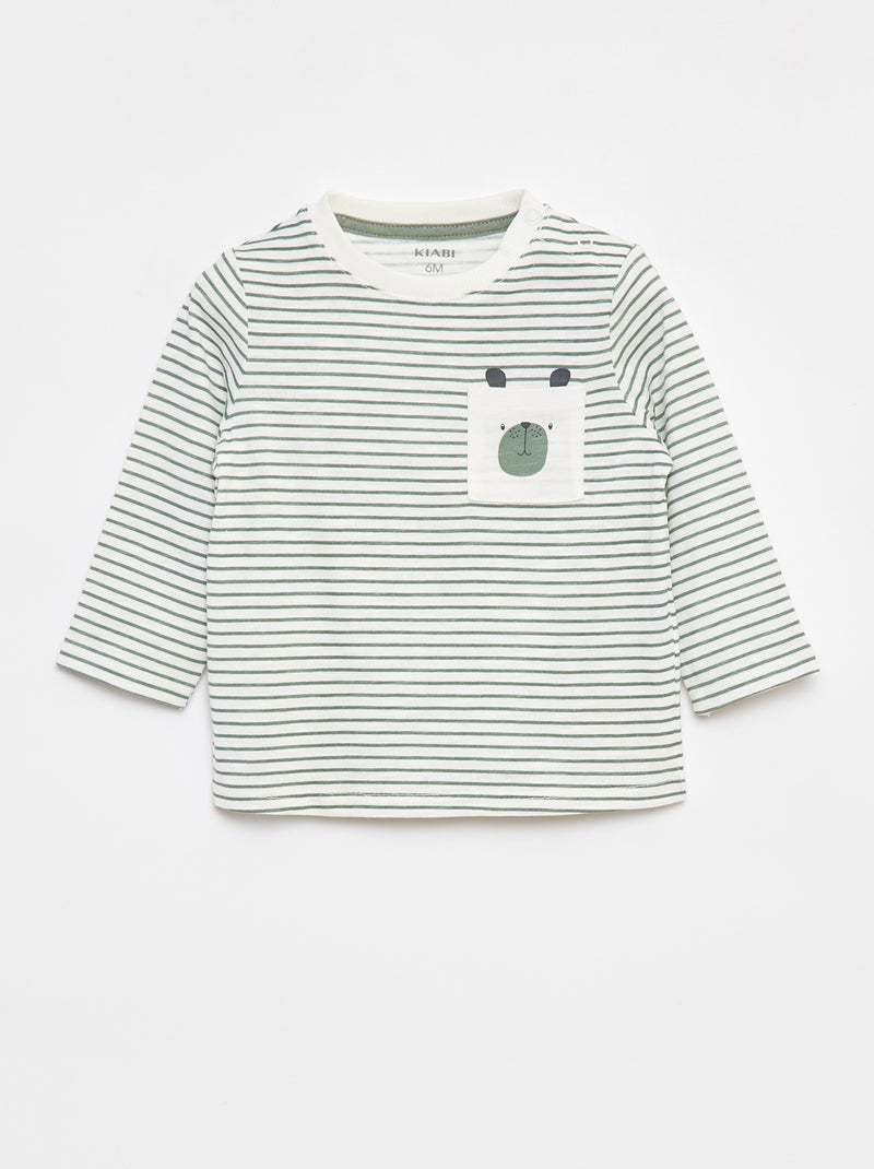 T-shirt em jersey com bolso frontal Branco - Kiabi