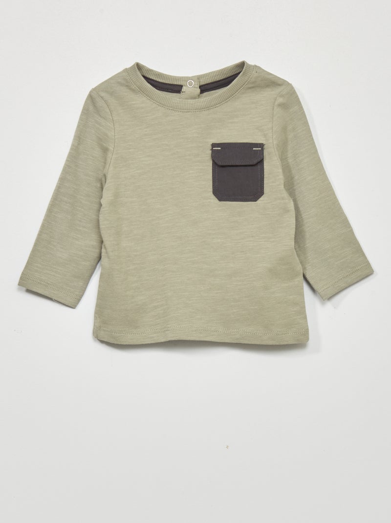 T-shirt em jersey com bolso PRETO - Kiabi