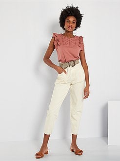 T-shirt em jersey com bordado inglês - Kiabi