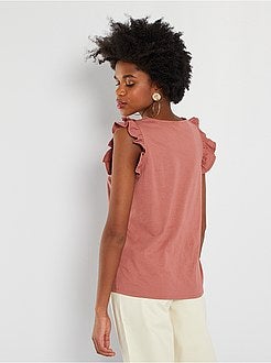 T-shirt em jersey com bordado inglês - Kiabi