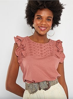 T-shirt em jersey com bordado inglês - Kiabi