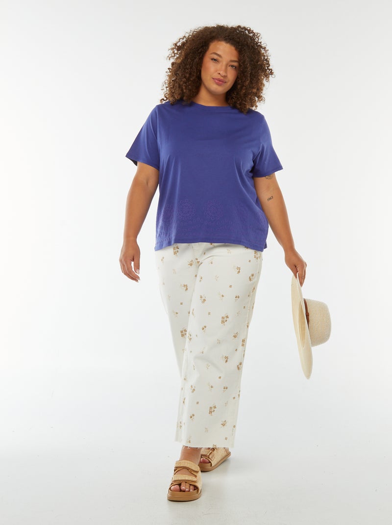 T-shirt em jersey com bordado na base Azul - Kiabi