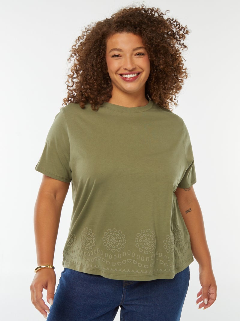 T-shirt em jersey com bordado na base Caqui - Kiabi