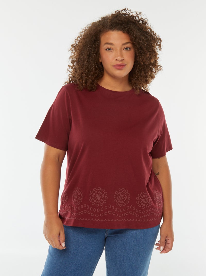 T-shirt em jersey com bordado na base Vermelho - Kiabi