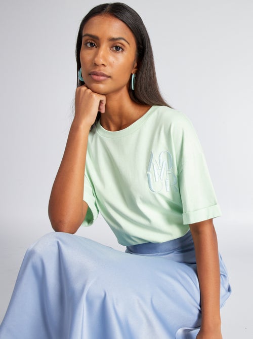 T-shirt em jersey com bordado - Kiabi