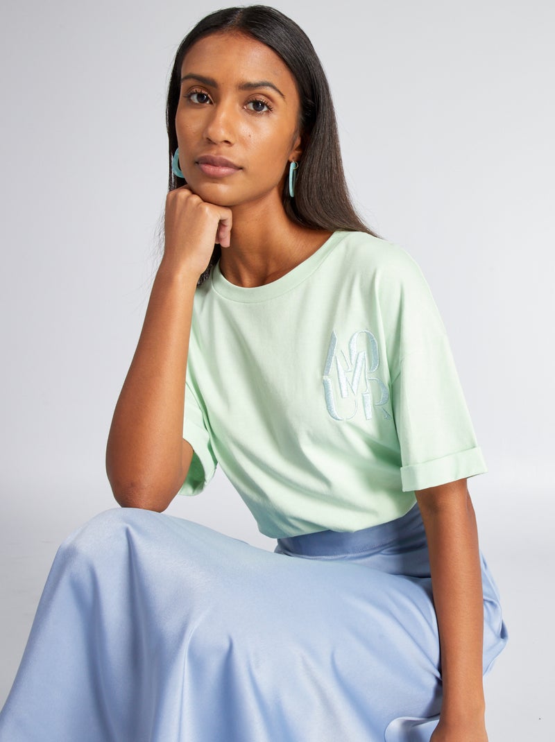 T-shirt em jersey com bordado VERDE - Kiabi