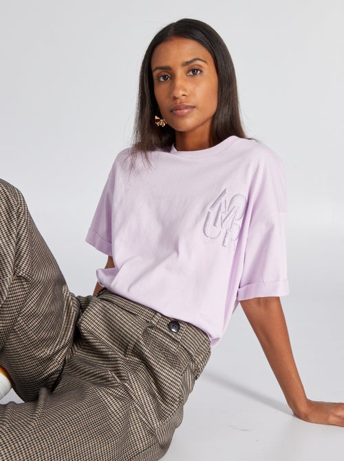 T-shirt em jersey com bordado - Kiabi