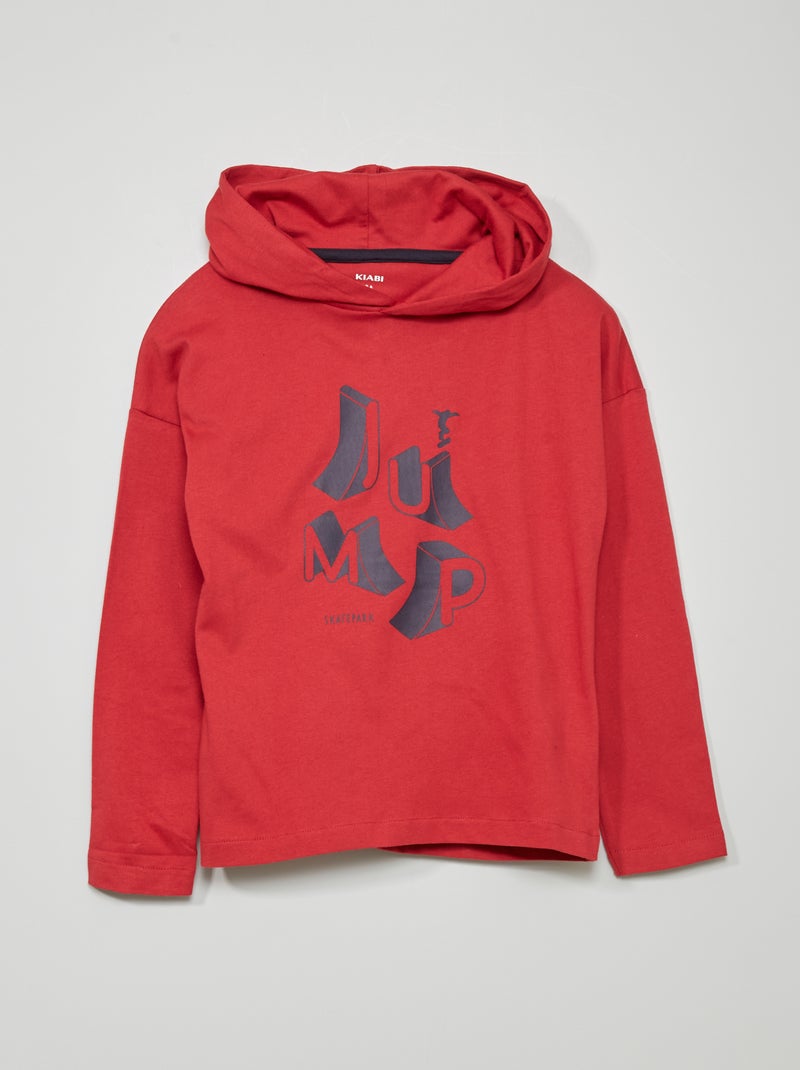 T-shirt em jersey com capuz VERMELHO - Kiabi