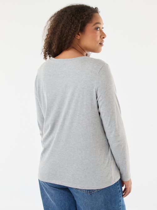 T-shirt em jersey com decote em V e mangas compridas - Kiabi