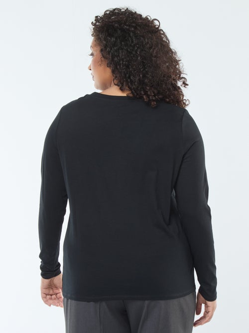 T-shirt em jersey com decote em V e mangas compridas - Kiabi