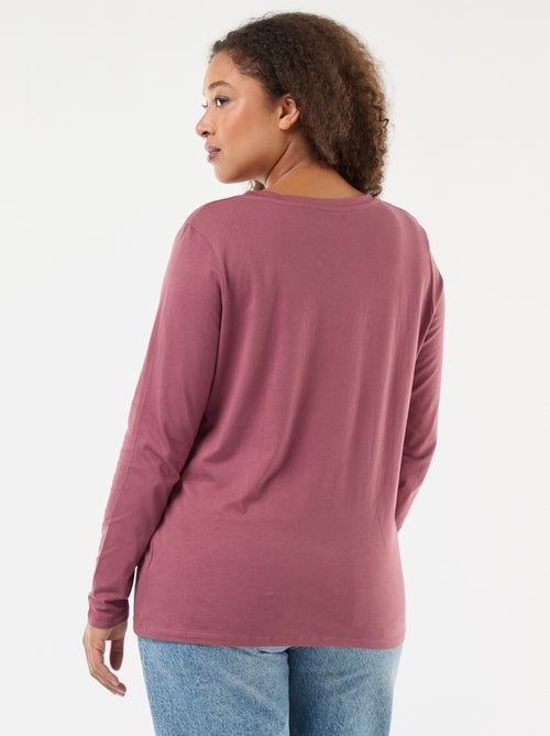 T-shirt em jersey com decote em V e mangas compridas - Kiabi