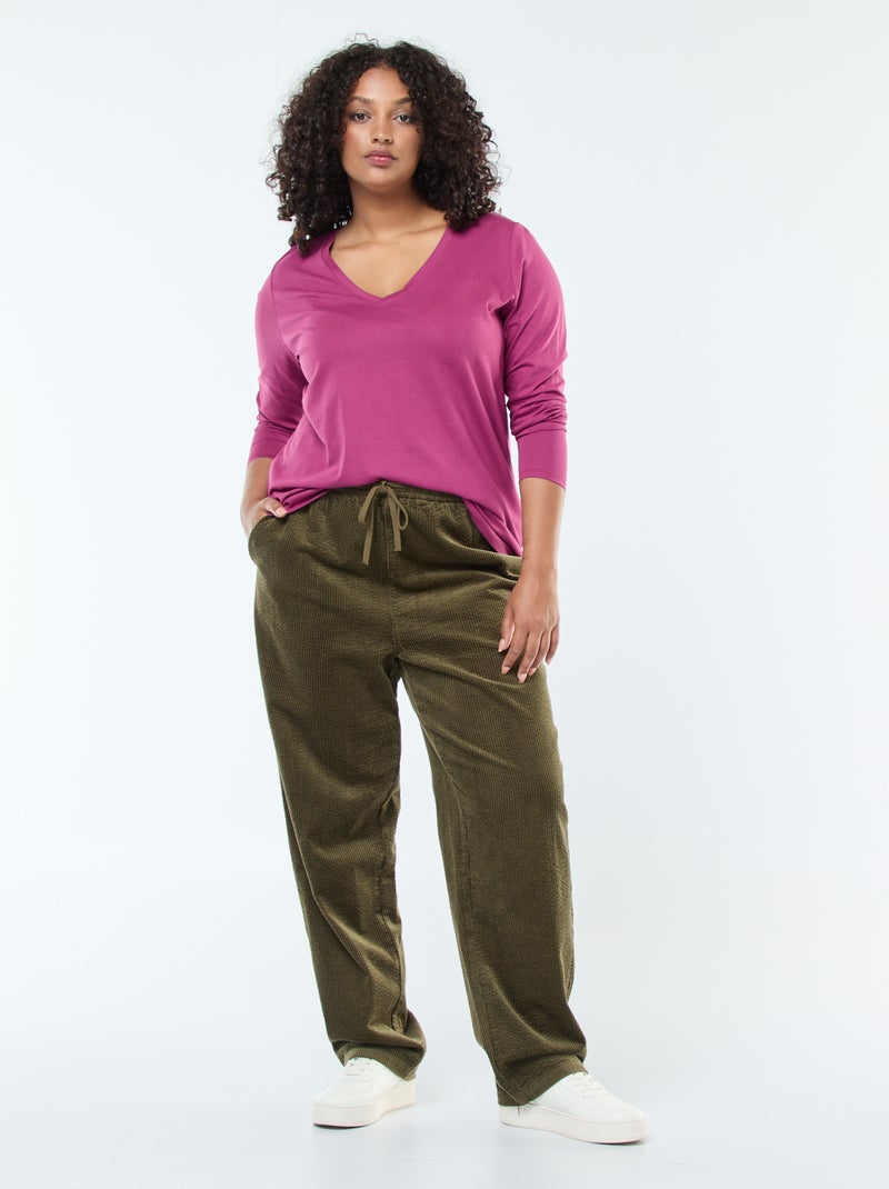 T-shirt em jersey com decote em V e mangas compridas Rosa - Kiabi