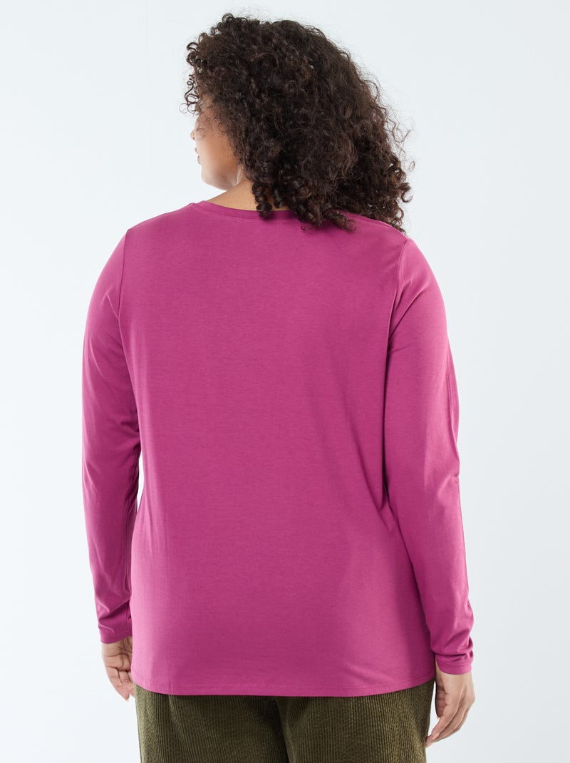 T-shirt em jersey com decote em V e mangas compridas Rosa - Kiabi