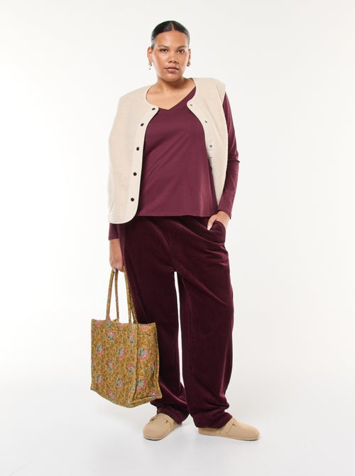 T-shirt em jersey com decote em V e mangas compridas - Kiabi