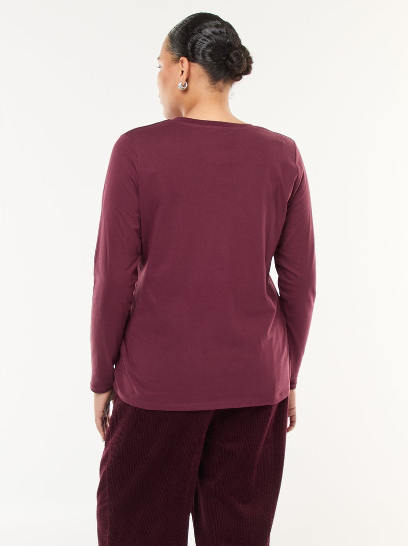 T-shirt em jersey com decote em V e mangas compridas Vermelho - Kiabi