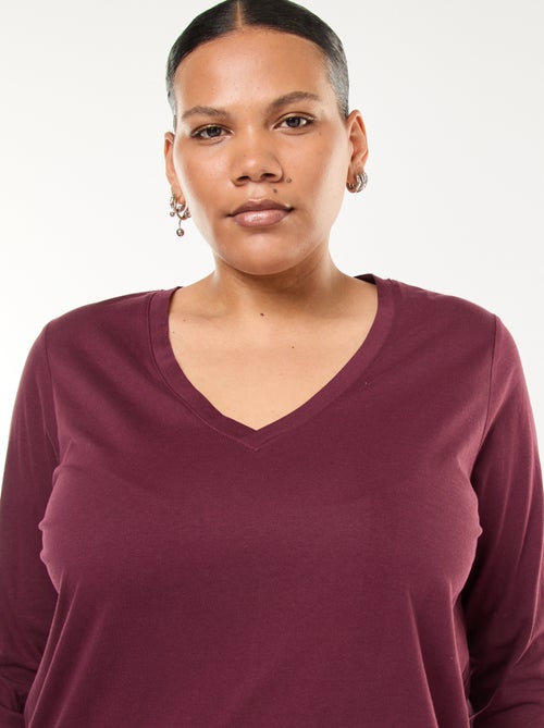 T-shirt em jersey com decote em V e mangas compridas - Kiabi