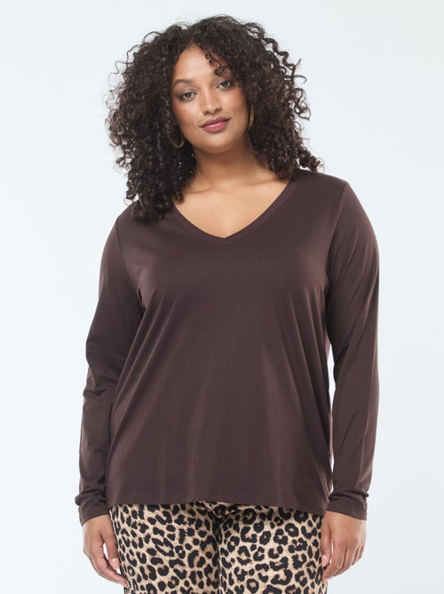 T-shirt em jersey com decote em V e mangas curtas - Kiabi