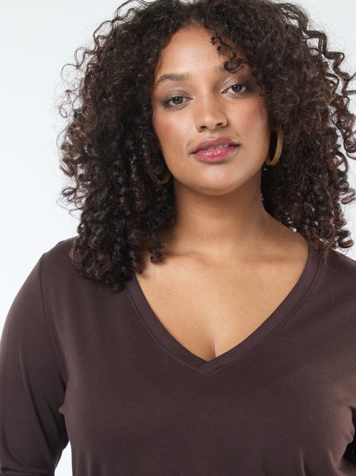 T-shirt em jersey com decote em V e mangas curtas - Kiabi