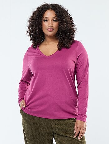 T-shirt de malha com decote em V e mangas curtas