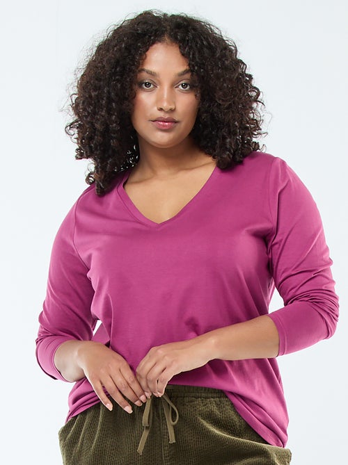 T-shirt em jersey com decote em V e mangas curtas - Kiabi