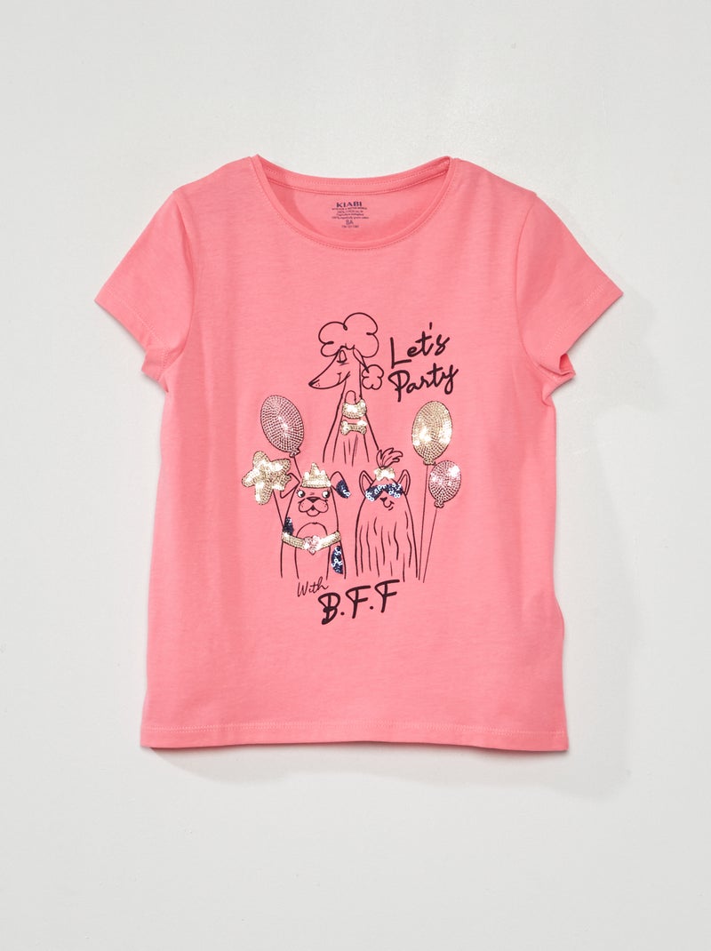 T-shirt em jersey com desenho lúdico ROSA - Kiabi