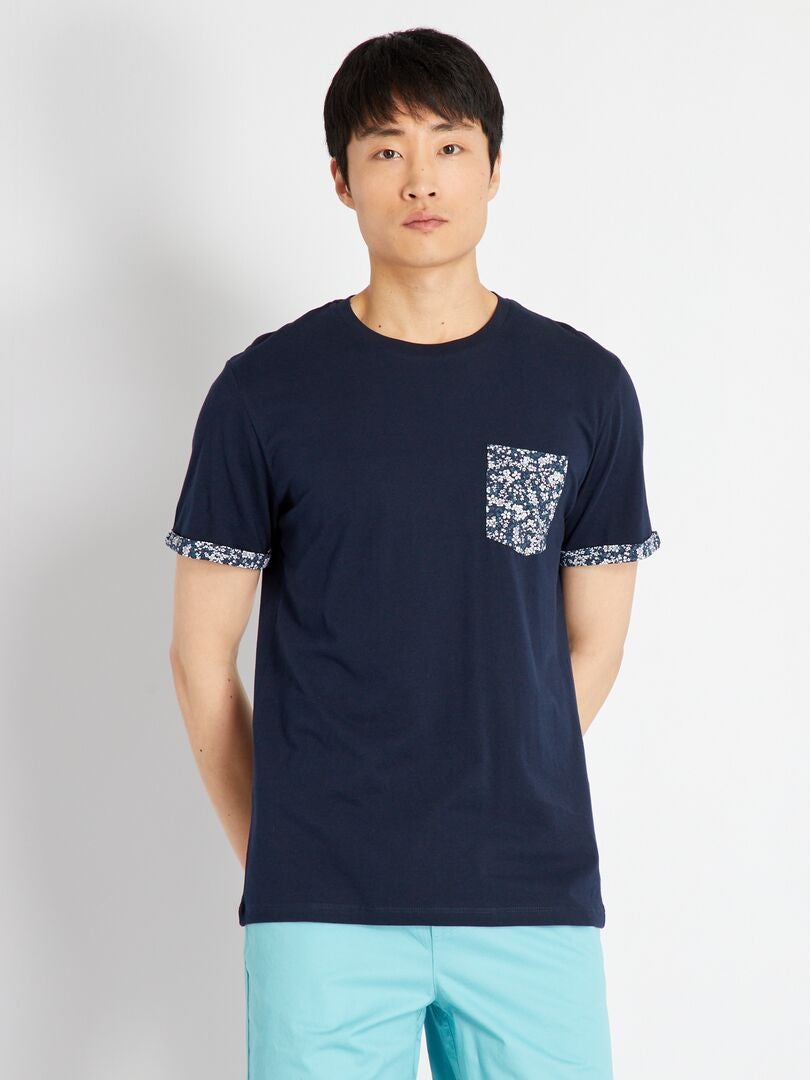 T-shirt em jersey com dobra fantasia Azul Marinho - Kiabi