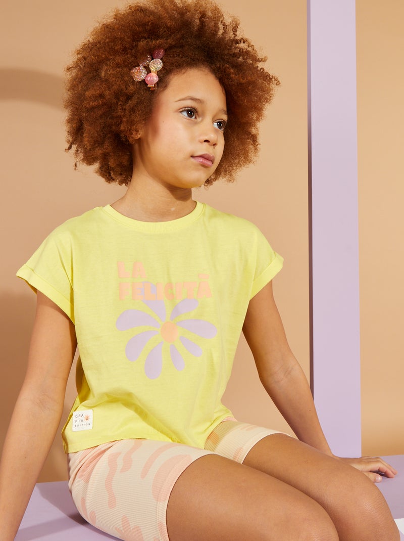 T-shirt em jersey com dobra na manga AMARELO - Kiabi