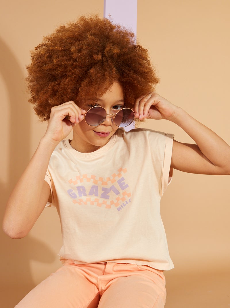 T-shirt em jersey com dobra na manga BEGE - Kiabi