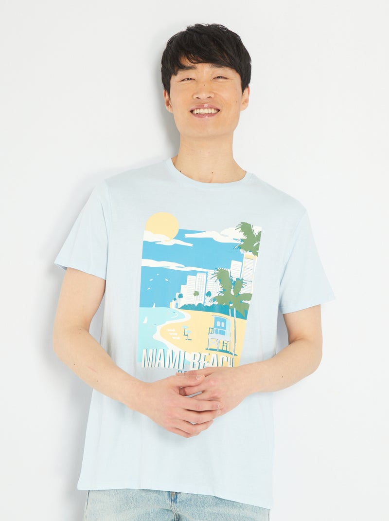 T-shirt em jersey com estampado AZUL - Kiabi