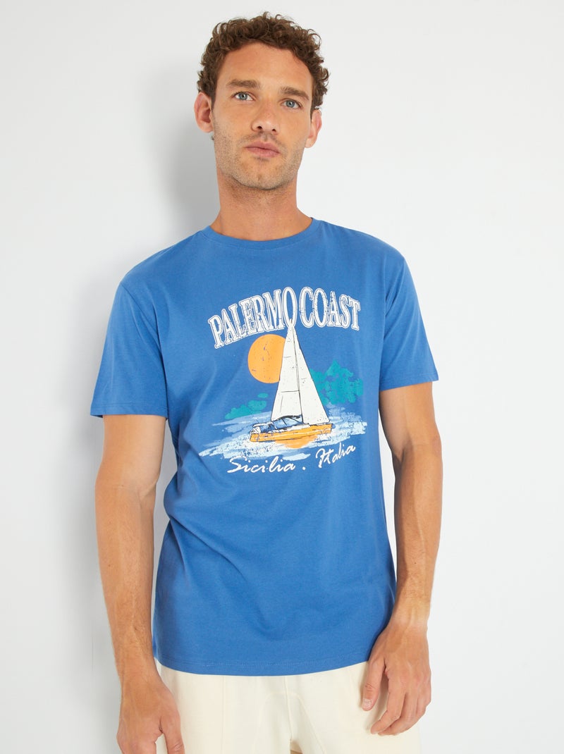 T-shirt em jersey com estampado AZUL - Kiabi