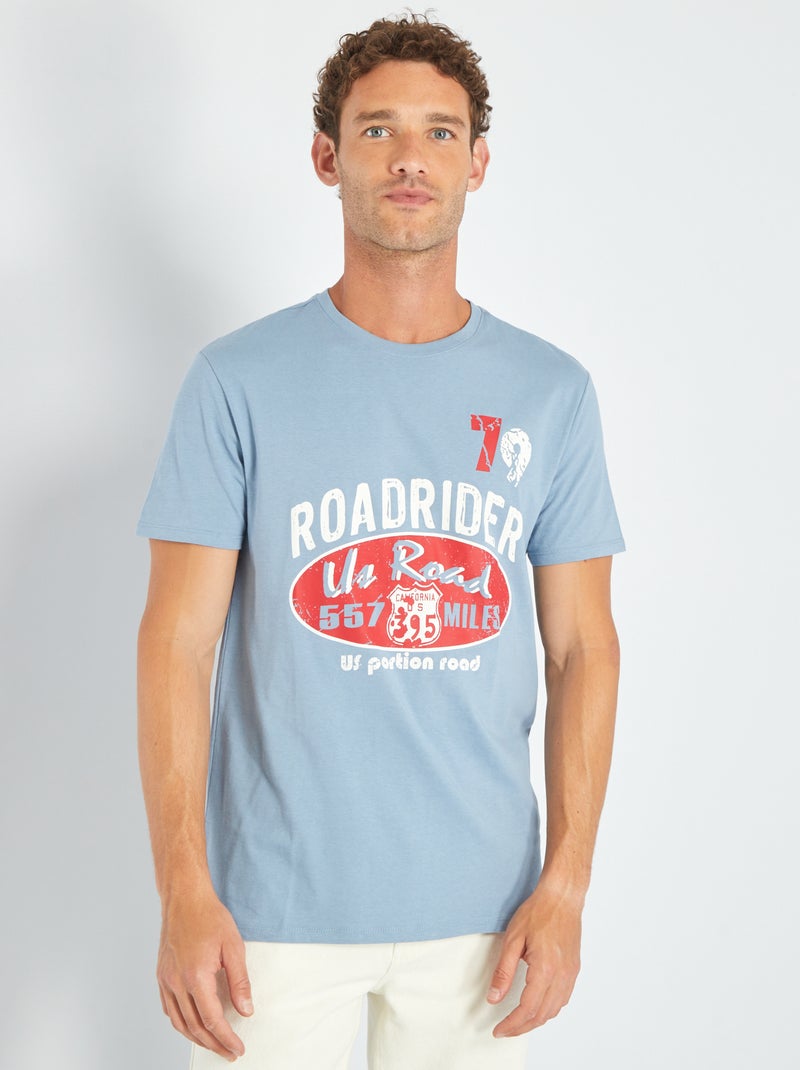 T-shirt em jersey com estampado AZUL - Kiabi