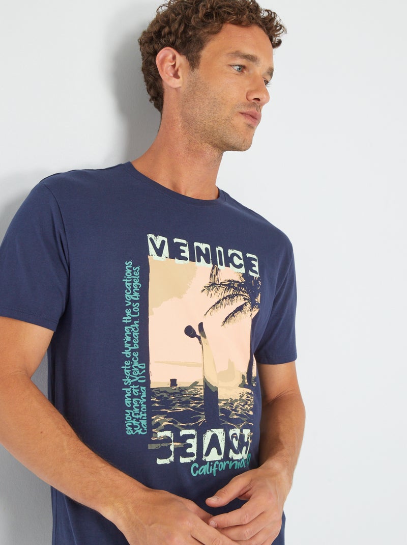 T-shirt em jersey com estampado AZUL - Kiabi