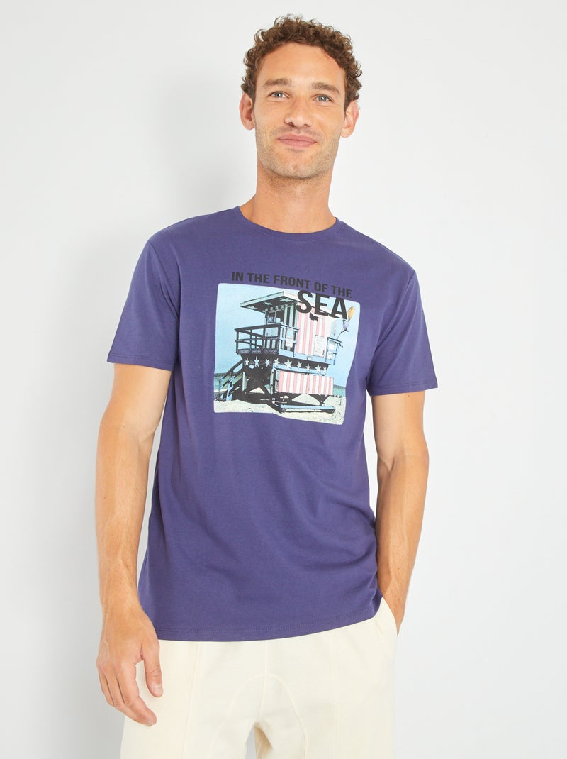 T-shirt em jersey com estampado AZUL - Kiabi
