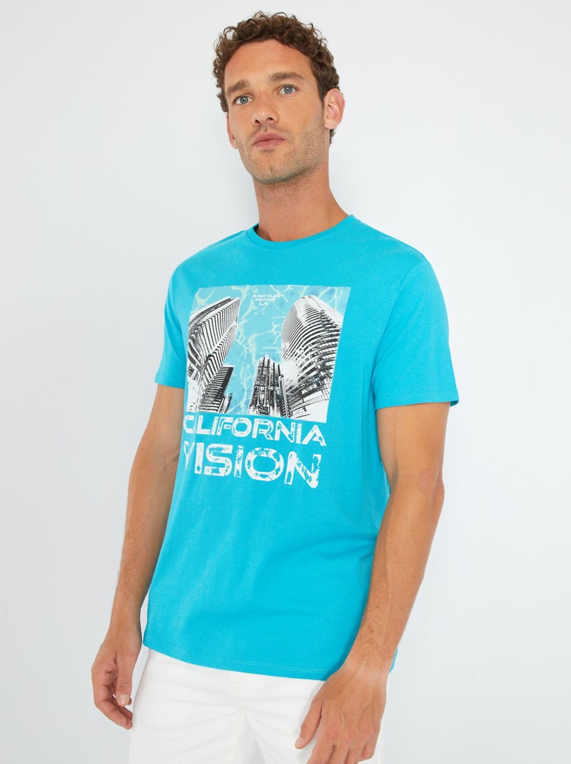 T-shirt em jersey com estampado AZUL - Kiabi